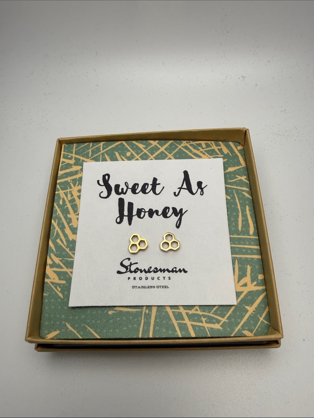 'Sweet As Honey' Gold Tone Bee Cell Stud Earrings